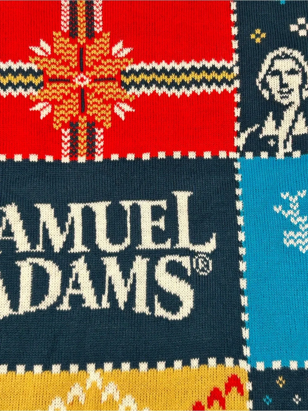 Samuel Adams Beer Men's‎ Patchwork Holiday Christmas Sweater XL Party Colorful